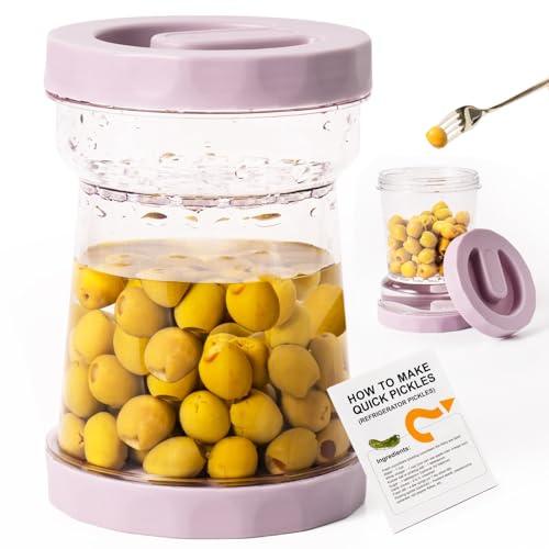 Pickle Jar, 1100ML Pickle Container with Strainer, Pickle Juice Separator | Hourglass Pickle Container with Lid for Olives, Gherkins, Pickle Kimchi with Leakproof Airtight Lid for Family Pickling