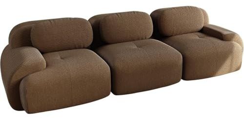 SHAIRMB Modulares Ecksofa Ohne StüTzstreben, WolkenföRmige Ecksofas FüRs Wohnzimmer, üBergroßEs L-FöRmiges Sofa Mit Tiefer SitzfläChe Und Hocker, Bequeme Sofas Mit Cordbezug,Braun,3 Seater