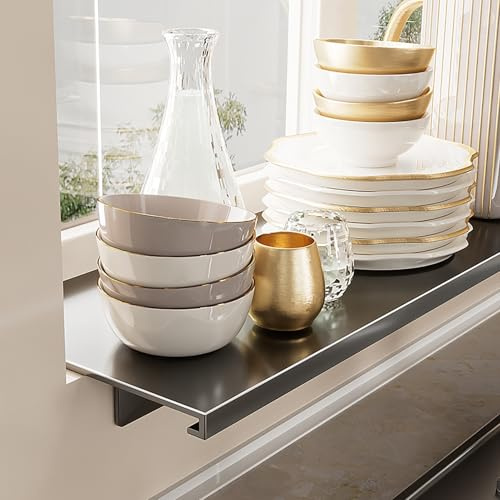 Magnetische Fensterbank-Erweiterung, 50,2 x 24,5 cm, kein Bohren, Pflanzenregal für Küche, Badezimmer, Balkon, grauer Fensterbrett-Organizer mit 2 magnetischen Sockeln