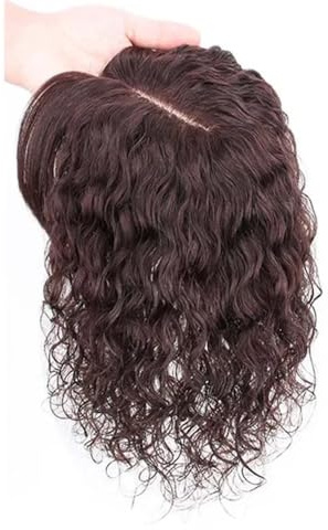 JIANBOHAIRS Haarteile mit Pony for Damen, 13 x 13 cm, große Basis, kurze lockige Perücken for Thinning Hair(Dark brown)