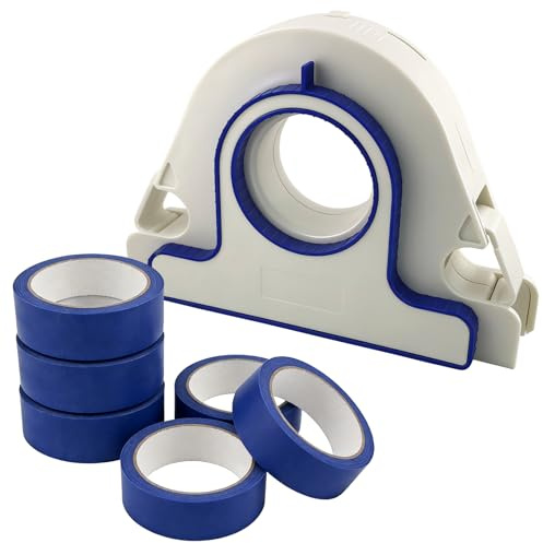 Malerband Applikator, Abroller mit 6 Rollen 25 mm Blaues Klebeband, Tragbarer Malerkrepp Abroller, Tape Applikator für Zierleisten, Fenster und Türrahmen, Präzises Auftragen und Gerade Linien