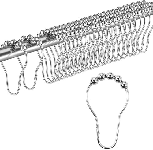 24 piezas ganchos para cortina de ducha, ganchos de cortina para anillos, anillos colgantes plateados deslizantes, para baño, salón, dormitorio, cocina