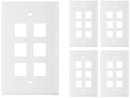 WSOLDMA 6-Port Keystone Wall Plate 5-Pack, Ethernet RJ45 Wall Plate for Keystone Jack, White