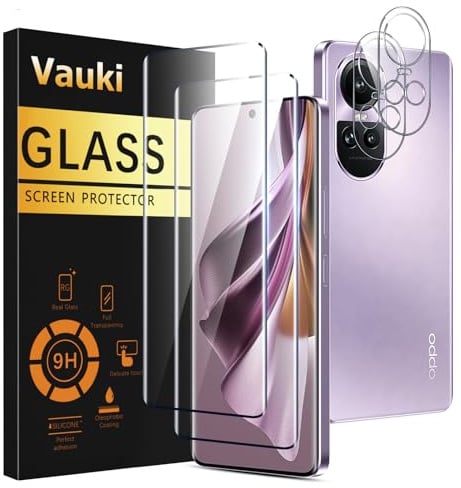 Vauki 2 x Protector Pantalla para OPPO Reno 10 5G/ Reno 10 Pro 5G y 2 x Cristal Vidrio Templado Protector de Lente de Cámara 9H HD Transparente Completa Antiarañazos Protector Cristal Templado