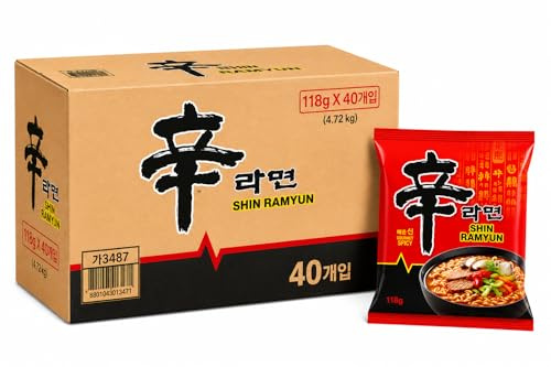 Shin Ramyun Spicy Korean Instant Noodle Soup by Nong Shim, 40 x 118g Packs - Full Box