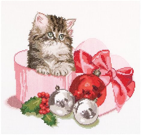 Thea Gouverneur - Kreuzstich-Set - WeihnachtsKätzchen - Aida - 16 Count - Für Erwachsene - 731A