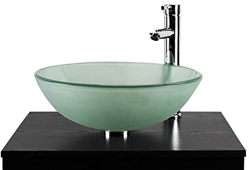 Home Supplies – Modern Tempered Frosted Glass Round Vessel Sink Bowl Bathroom, Cloakroom Basin Sink for Countertop, Vanity Cabinet and Hotel Lavatory | 42x14x42cm (WxHxL)