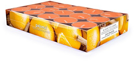 pajoma® Teelichte 30 Stück, Zimt-Orange | Duft-Teelichte in Aluminiumhülle, Brenndauer ca. 4 Stunden - Höhe 1,5 cm ø 3,5 cm | Premium Qualität | Deko, Gastronomie, Outdoor, Party, Windgläser, Hochzeit