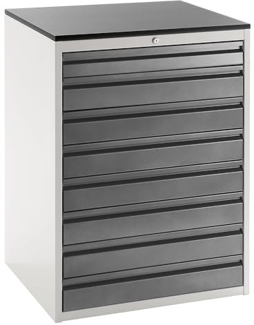 RAU | Schubladenschrank mit Teleskopführungen | Höhe 1030 mm | Schubladen 1 x 90 | 7 x 120 mm | lichtgrau/anthrazit | Breite 770 mm