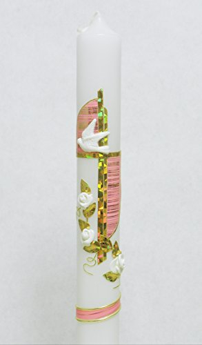 Taufkerze Kommunionkerze Gold/Rosa inkl. Tropfschutz und Beschriftung KW-JO-C16