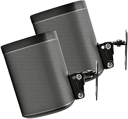 Play 1 Wall Mount Black Pair Compatible with Sonos Play:1 Only, Twin Pack, Adjustable Swivel & Tilt Mechanism, 2 Mounting Brackets Includes All Fixings