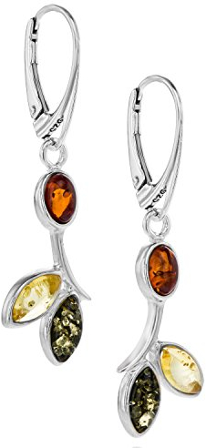 Damen Ohrringe Aus Echten Bernstein Mit Sterlingsilber 925 Florales Design