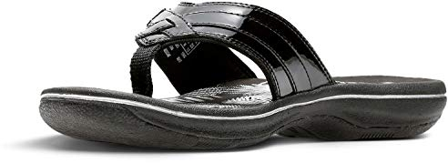 Clarks Women's Breeze Sea Flip Flop, Black Synthetic Patent, 5.5 UK