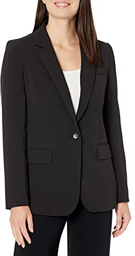 DKNY SPORTSWEAR Women's Missy Foundation Long Sleeve Jacket, Black with Button, 8