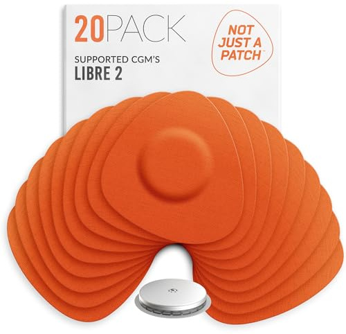 Not Just A Patch Freestyle Libre 2 Sensor Covers (20 Pack) Lingo CGM Patches for Freestyle Libre 2 - Water Resistant & Durable for 10-14 Days - Orange