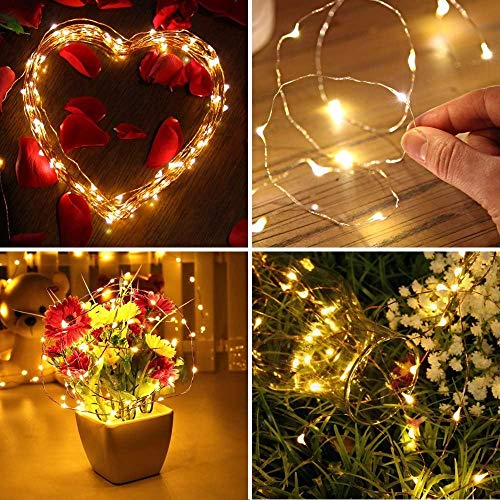 SHATCHI 100 LED/10m Fairy String Lights Copper Wire Battery Operated Warm White LEDs Twinkle Waterproof Lights for Bedroom, Christmas, Party, Wedding Outdoor Indoor Decoration