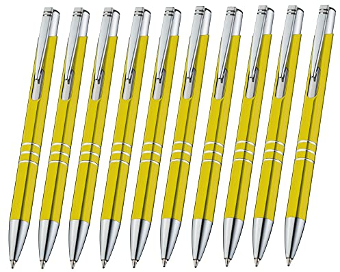 Pack 10 hochwertige Metallkugelschreiber Gelb Light Gold Metall Kugelschreiber Druckkugelschreiber nachfüllbare Großraummine Blaue Tinte Metallgehäuse goldene Kulischreiber
