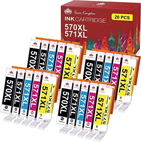 Toner Kingdom 20 Pack 570XL 571XL Tintenpatrone Kompatibel mit Canon PGI-570 CLI-571 XL für Canon PIXMA TS5050 MG5750 MG5751 TS5055 MG5752 MG6850 MG5753 MG6851 MG6852 TS5051 TS6051 TS6050 TS6052