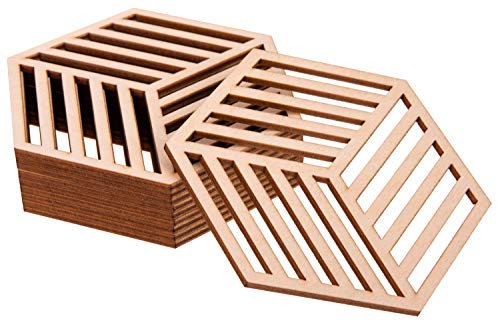 ProArts Hexagon Untersetzer Holz 10 Stück 11x9.5 cm - Untersetzer Gläser Set für Getränke und Kaffee-Tee - Tassenuntersetzer