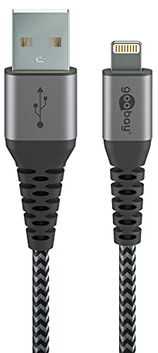 Goobay 49269 Lightning auf USB Kabel / MFi Apple Ladekabel Lightning Kabel / 480 Mbits iPhone Kabel / Extrem robustes Textilkabel / Ladekabel iPhone Apple iPad / Grau / 2m