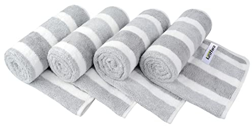KinHwa 4er Pack Microfaser Handtücher, Stark Wasserabsorbierendes Mikrofaser Handtuch, Mikrofaser Badetuch, Super Weich Duschtücher, Schnelltrocknend & Saugstark, 40cm x 76cm, Hellgrau