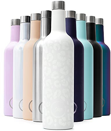 Sup Insulated Wine Bottle Cooler Stainless Steel Wine Cooler for Wine Bottles Keeps Rosé 24 Hours Cold or Mulled Wine 12 Hours Hot 750ml 75cl Wine Flask Snow Leopard