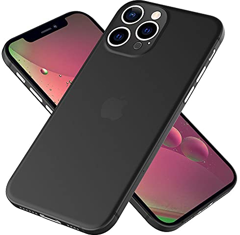 Kaliroo Ultra-Dünnes Hardcase 0,3mm kompatibel mit iPhone 13 PRO MAX Hülle, Halb-Transparent Matt Anti-Fingerabdruck Kratzfest Ultra-Leicht, Extra-Dünne Schutzhülle Thin-Fit Hardcover, Farbe:Schwarz