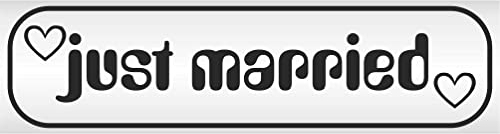 INDIGOS UG - Magnetschild Auto Just Married 30 x 8 cm schwarz - Magnetfolie LKW Truck Transporter Baustellenfahrzeug Firmenwagen - flexibel abnehmbar, wetterfest & wiederverwendbar