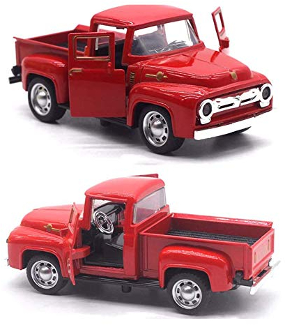URFEDA Camion vintage en métal, échelle 1:32 pour enfants, jouet à tirer, voiture décorative rouge avec portes qui s'ouvrent, modèle de voiture miniature, cadeau pour garçons et filles