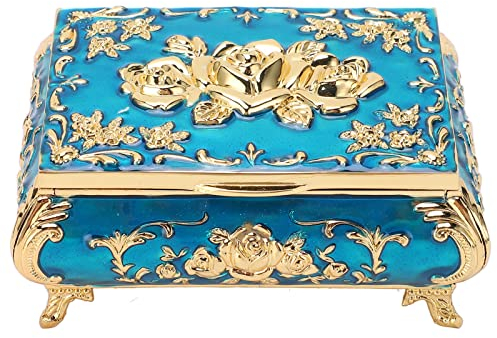 Antik Schmuckkästen Metall Schmuckdose Schmuckbox Schmuckkästchen Schmuckbox Aufbewahrung für Ringe Ohrringe Ketten(golden blau)