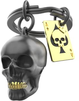 O meta[l]morphose METALMORPHOSE – Schlüsselanhänger Totenkopf und Pik-Ass-Karte – MTM137-01, Schwarz, Gold, Einheitsgröße, Schwarz, Gold, one size, Einzigartig
