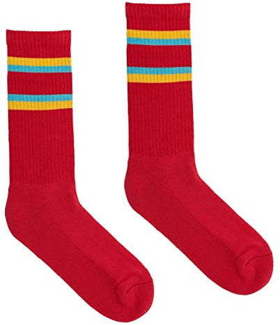 kabak Sportsocken Wadenlang Frottee 80er Retro Style Aerobic Laufen Yoga Unisex Farben Elastisches Bündchen Atmungsaktiv, Rot 42-46 EU