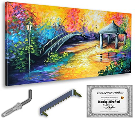 Monica Mirafiori I 100% HANDGEMALT I Gemälde Herbst im Park 140x70cm | Gemälde Handgemalt | Acrylgemälde | Sehr Großes Acrylbild I Moderne Kunst I Kunstbilder