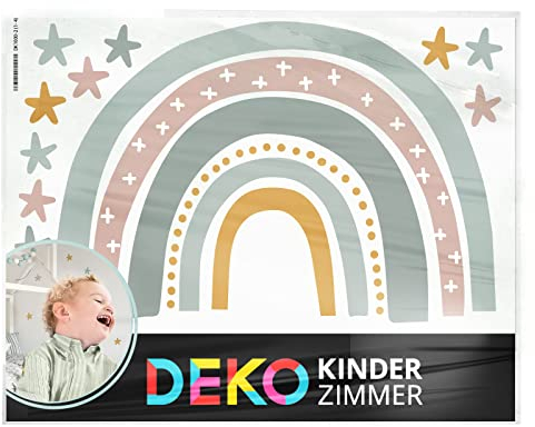 DEKO KINDERZIMMER Wandsticker Kinderzimmer Regenbogen mit Sterne Wandtattoo Junge Mädchen Babyzimmer Mint Wandaufkleber Deko DK1037-3-M