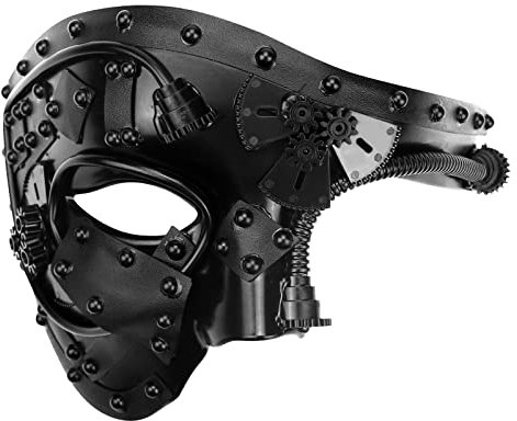Lilwemen Steampunk Metall Cyborg Venezianische Maske, Cyberpunk Maske Maskerade Maske für Männer, Phantom der Oper Maske(Schwarz)