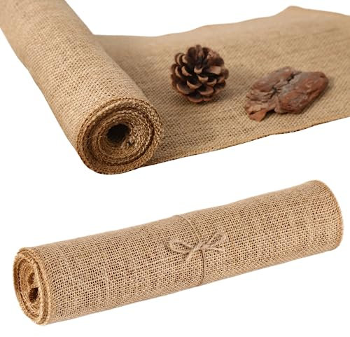 KENNUOCAT Jute-Tischläufer, natürliche und umweltfreundliche, vielseitige Premium-Jute-Stoffrollen, 30,5 x 274,4 cm, 1 Rolle, Dekoration für Hochzeiten, Partys, Veranstaltungen und Zuhause, rustikaler