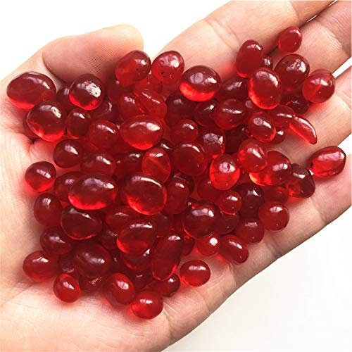 HXSCOO 50g K5 Grava de Vidrio Rojo Esmalte de Color Cristal Buda Acuario Tanque de Peces Florero Piedras 8-12mm Cristales de Cuarzo Natural