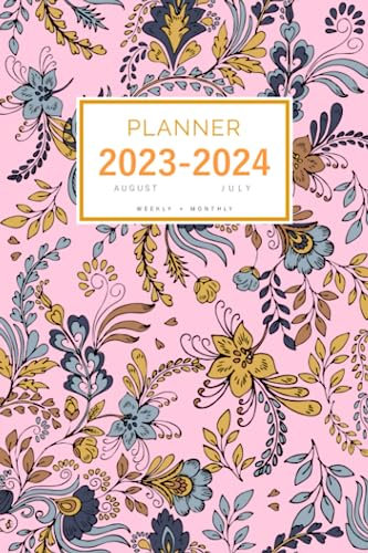 Planner August 2023-2024 July: 6x9 Weekly and Monthly Organizer | Lilly Wildflower Palm Leaf Design Pink