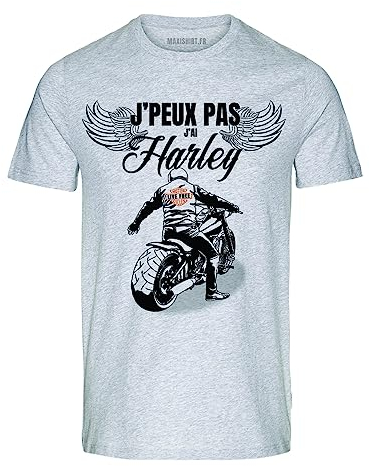 T-Shirt Humour Biker | J'peux Pas J'Ai Harley | Manches Courtes | 100% Coton, Gris chiné, épais | idée Cadeau Motard (as4, Alpha, x_l, Regular, Regular)