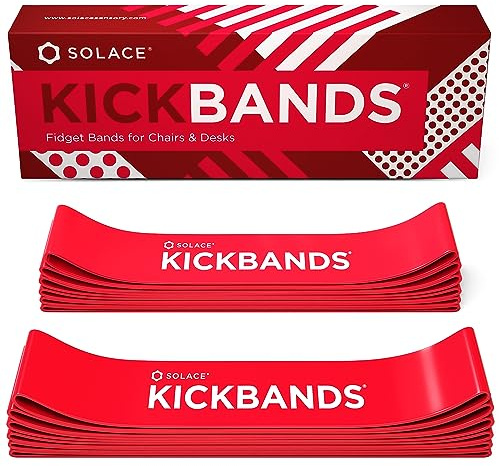 KICK BANDS Chair Bands for Kids with Fidgety Feet 12-Pack - ADHD Fidget Kickbands for Classroom Chairs & Desks - Solace Sensory Kickband (RED)