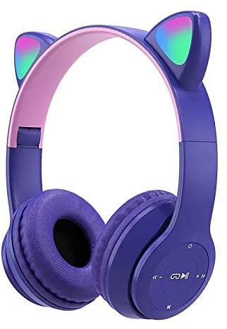 Yolispa Bluetooth5.0 Wireless Headphone Over-ear Foladable Headphone Cat Ear Game Headset with LED Light