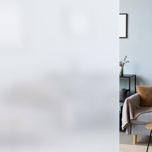 LUTE Window Privacy Film, Frosted Glass Window Film for Bathroom, Static Cling Removable Heat Control Glass Coverings, Non Adhesive Opaque Door Sticker for Home Office (Pure, 17.5 x 78.7)