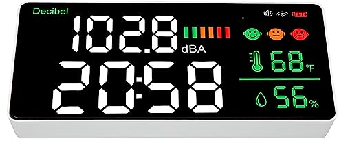 Dezibel-Messgerät, Uhr, LED-Schallmessgerät, Abs-LED-Dezibel-Messgerät, WLAN, Wandmontage, 11 Zoll, LED-Temperatur, Luftfeuchtigkeit, Zeitanzeige, Schallmessgerät für