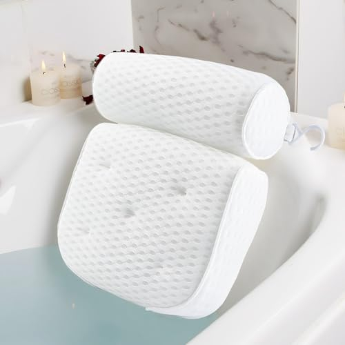Almohada Bañera, ACTOYS Cojin Bañera con 7 Ventosas Antideslizantes, Malla 4D Almohada de Baño, Accesorios Bañeras de baño para SPA, para Hidromasajes, Bañeras y Spas