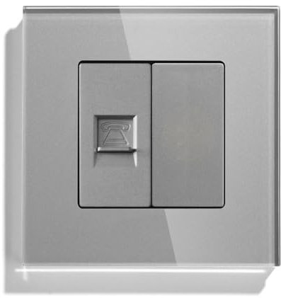 BSEED Wandsteckdose EU Standard 1/2 Einzelne Telefonsteckdose und 1/2 Blankes Panel Steckdose Glas Grau 86mm