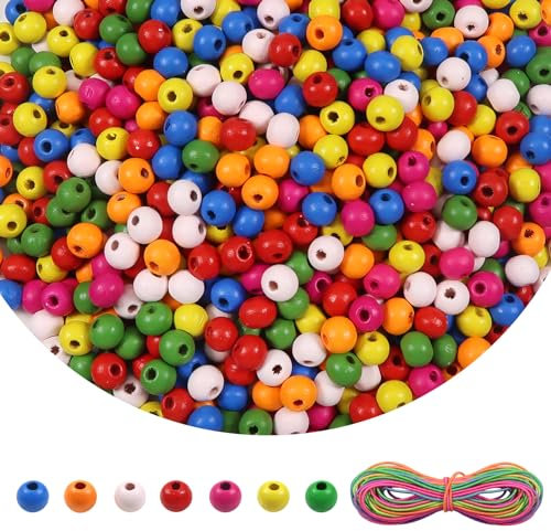 TOAOB 1000 Stück Natürliche Runde Bunte Holzperlen set 6mm Runde Holzperle Basteln mit Loch für DIY Schmuck Herstellung