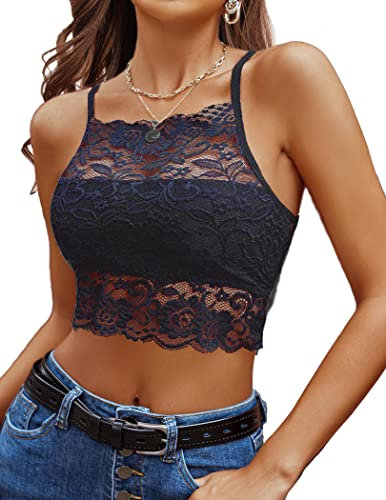 Avidlove Ladies Tops Women's Vest Lace Camisole Crop Top Basic Shirts Cami Bra Sleeveless Clothes Casual Underwear Summer Navy Blue XL