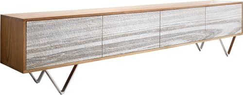 DELIFE TV-Board Kleo Akazie Natur 200 cm 4 Türen V-Fuß Edelstahl Lowboard