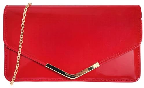 fi9® Handtasche aus Lackleder, für Braut, Hochzeit, Abendveranstaltung, Party, Geldbörse, Clutch, Schultertasche, medium (Rot)