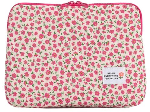 jingyuKJ Puffy Laptop Sleeve Case Floral Laptop Bag Portable Quilted Carrying Case Computer Cover Compatible with 13/14/15 Notebook